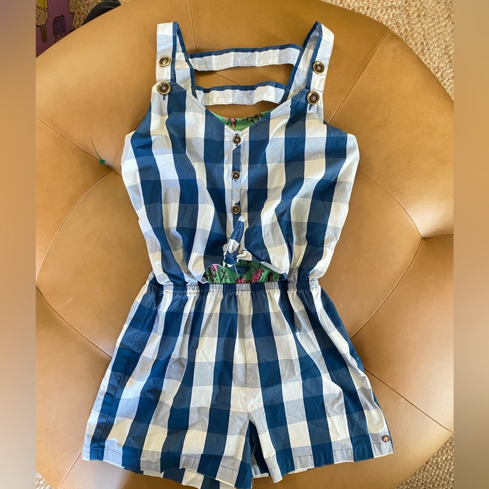 Matilda Jane 435 Country Roads Romper Blue Check Plaid Joanna Gaines Tween 16